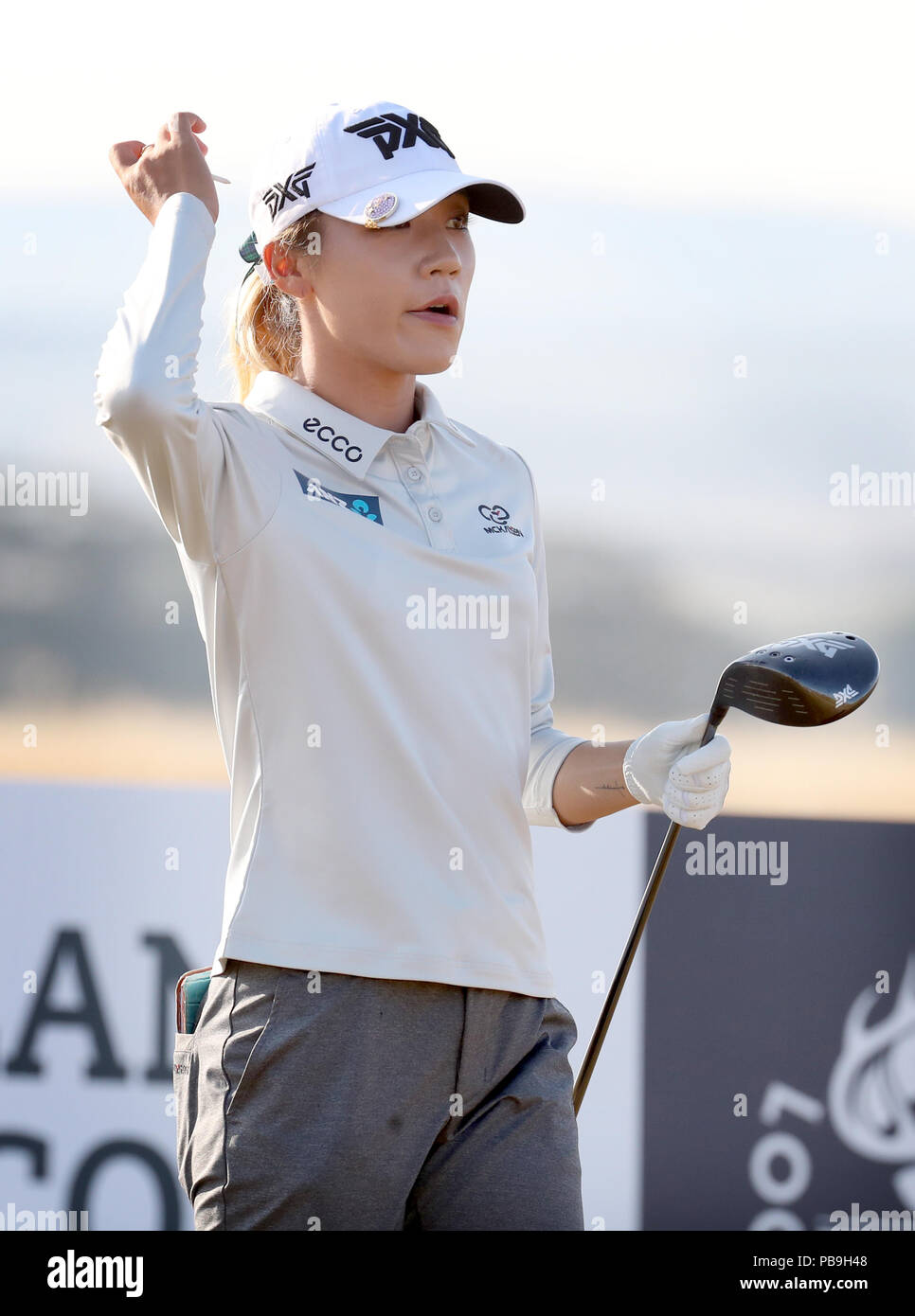 Lydia Ko della Nuova Zelanda sul 1° tee durante il secondo giorno dell'Aberdeen Standard Investments Ladies Scottish Open 2018 al Gullane Golf Club. STAMPA ASSOCIAZIONE Foto, Foto data: Venerdì 27 luglio 2018. Il credito fotografico dovrebbe essere: Jane Barlow/PA Wire. Foto Stock