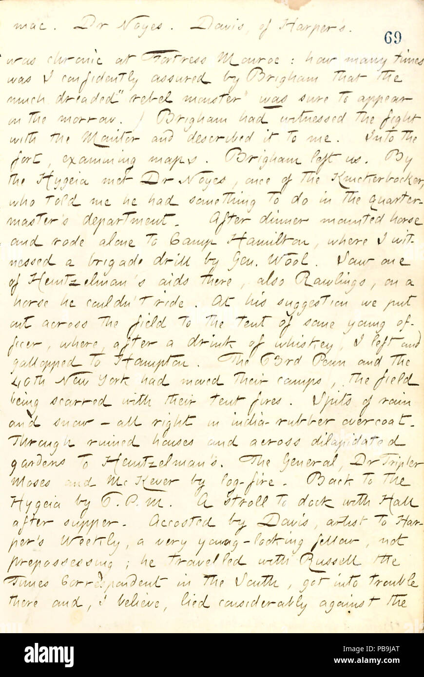 1730 Thomas Butler diari Gunn- Volume 19, pagina 83, 26 marzo 1862 Foto Stock
