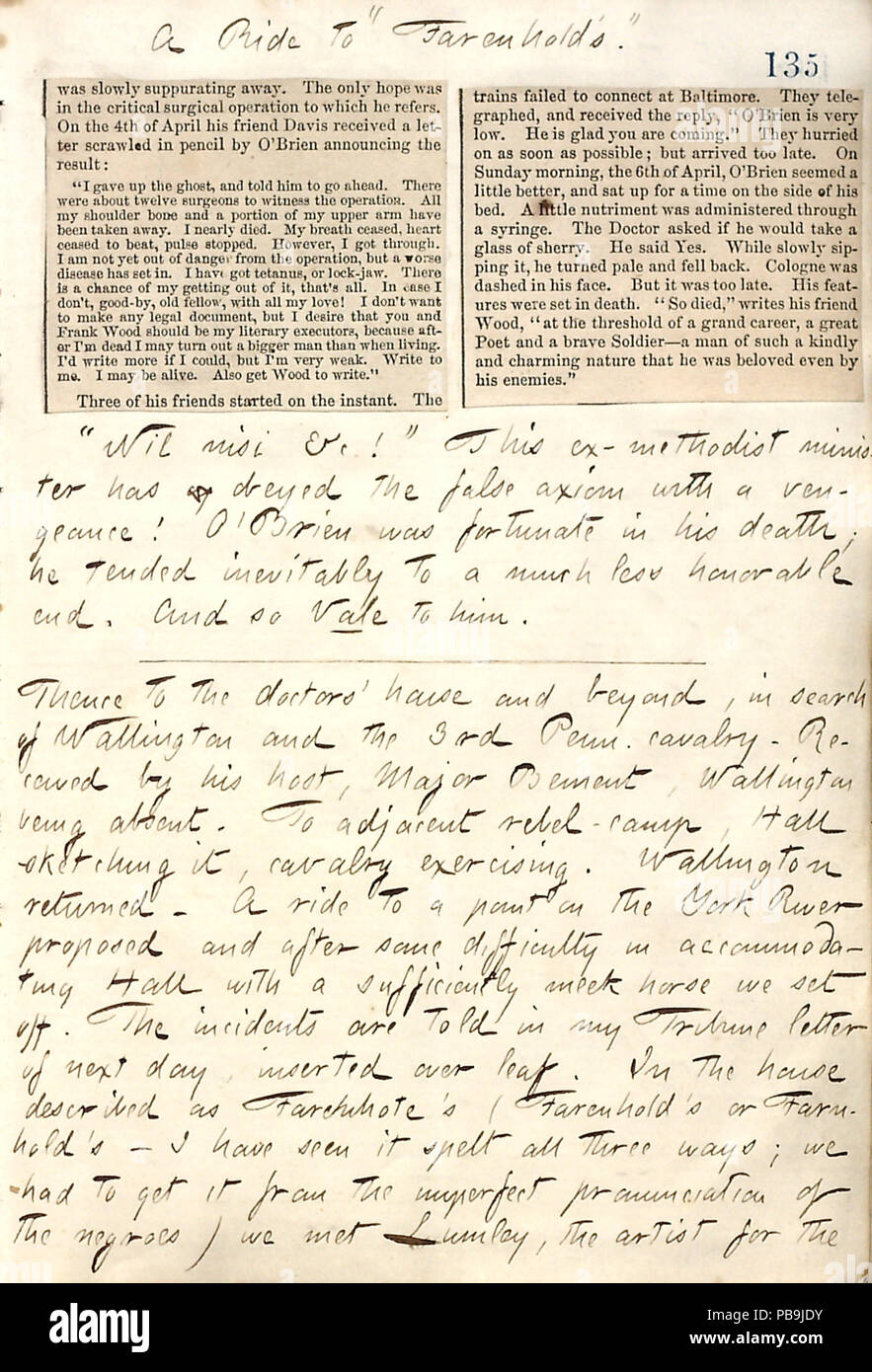 1729 Thomas Butler diari Gunn- Volume 19, pagina 150, 22 aprile 1862 Foto Stock