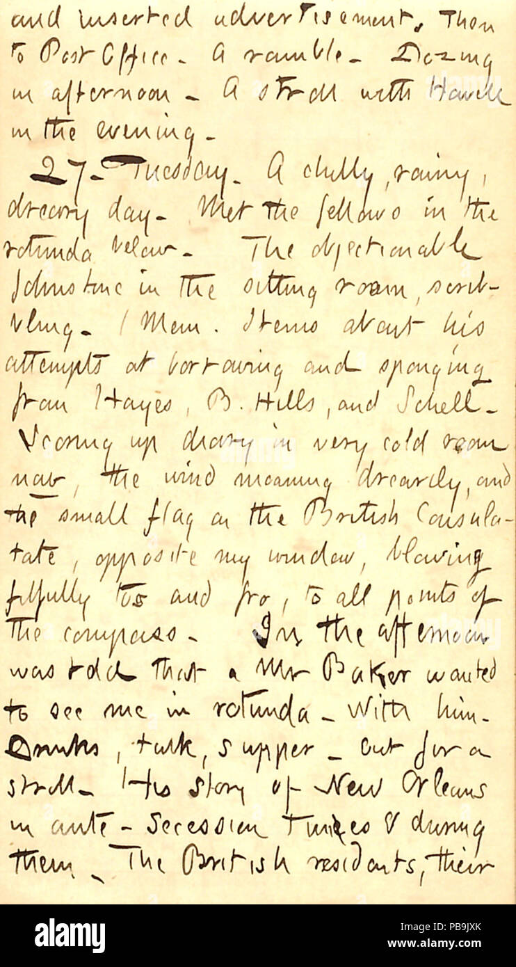 1733 Thomas Butler diari Gunn- Volume 22, pagina 45, 26 Gennaio 1863 Foto Stock