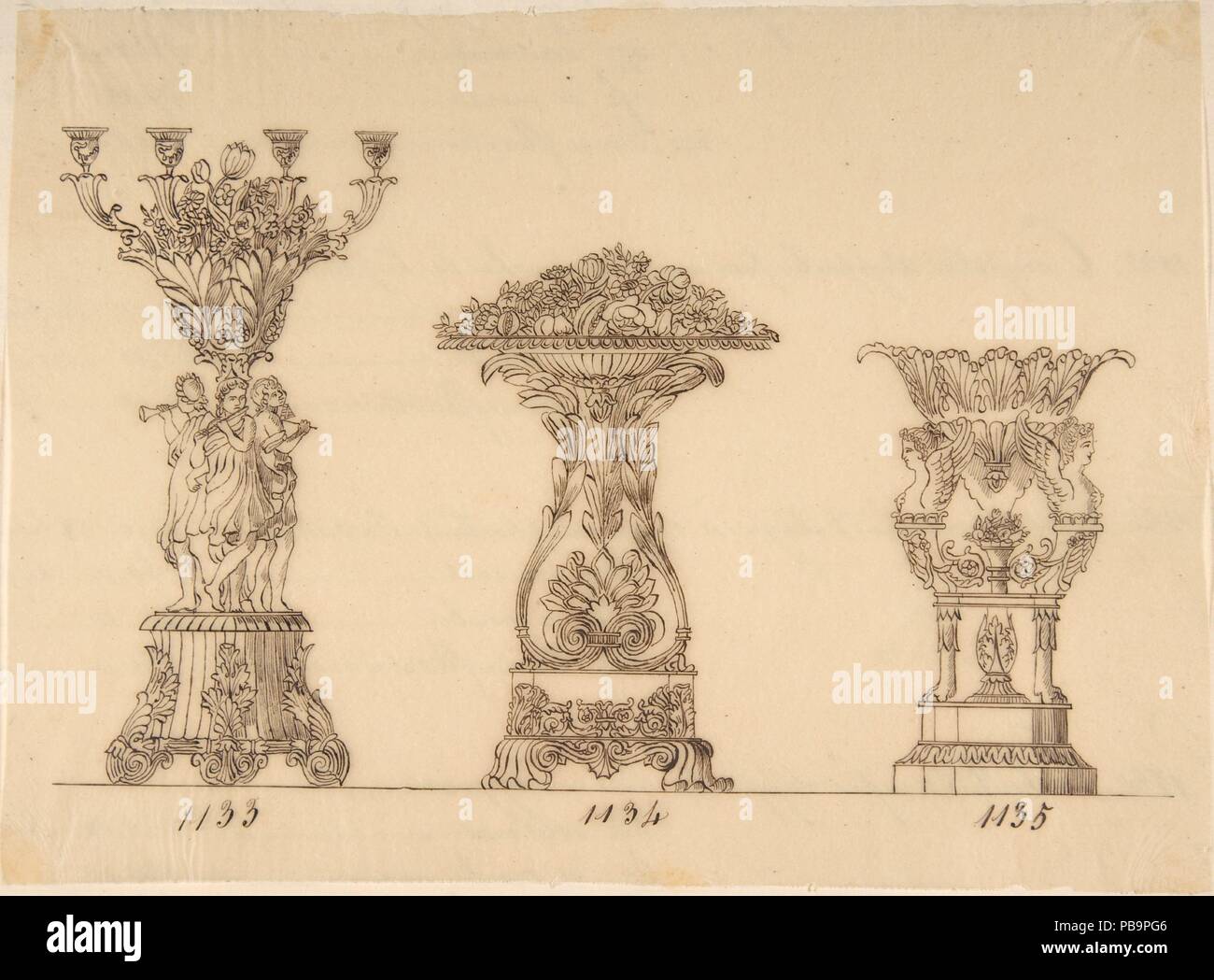 Disegni per le piantatrici. Artista: Anonimo, francese del XIX secolo. Dimensioni: foglio: 2 15/16 x 9 9/16 in. (7,5 x 24,3 cm). Data: del XIX secolo. Museo: Metropolitan Museum of Art di New York, Stati Uniti d'America. Foto Stock