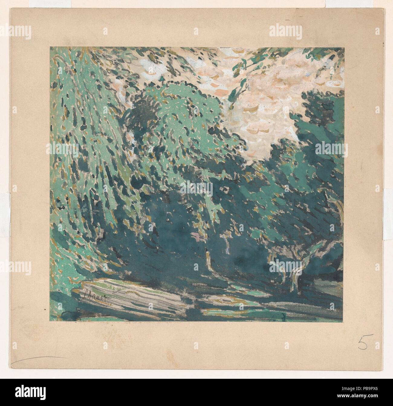 Paesaggio, eventualmente un dettaglio della scenografia per il balletto "Narcisse', ha debuttato al Théâtre de Monte Carlo, 1911. Artista: Léon Bakst (Russo, Grodno 1866-1924 Paris). Dimensioni: foglio: 8. × 8 5/8 in. (20,3 × 21,9 cm). Data: [1911]. Museo: Metropolitan Museum of Art di New York, Stati Uniti d'America. Foto Stock