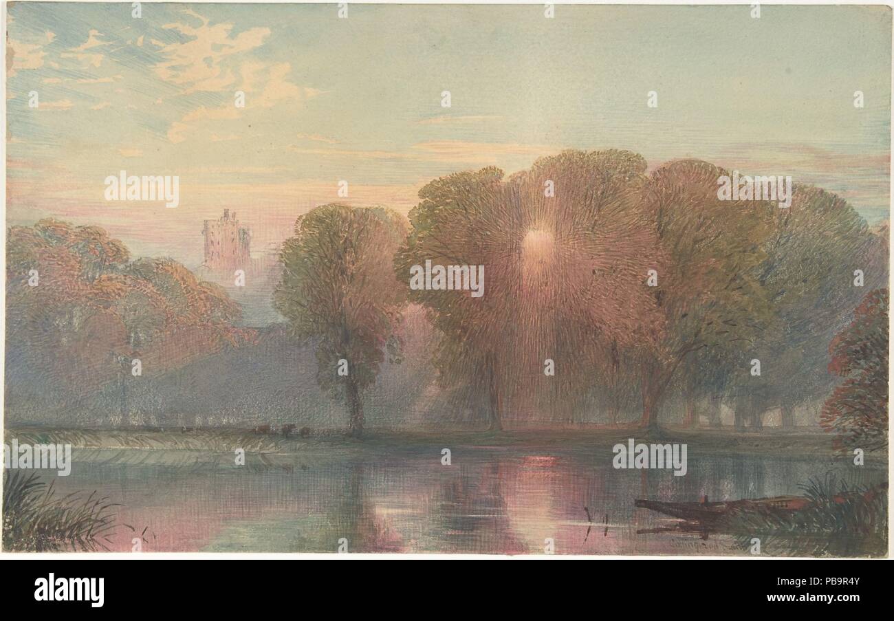 Windsor da Dachet. Artista: William Collingwood Smith (British, Greenwich 1815-1887 Londra). Dimensioni: foglio: 8 1/2 x 13 3/4 in. (21,6 x 34,9 cm). Data: ca. 1887. Smith ha ricevuto una formazione da James Duffield Harding, ma era in gran parte autodidatta. Dal 1836 espone alla Royal Academy e, nel 1843, divenne un membro associato della società di pittori in Water-Colors (il "vecchio Water-Color Società "), ha raggiunto la piena adesione nel 1849, poi servito come tesoriere tra il 1854 e il 1879. Egli presentava circa un migliaio di disegni durante il suo lungo il collegamento con la società, soprattutto marines, Foto Stock