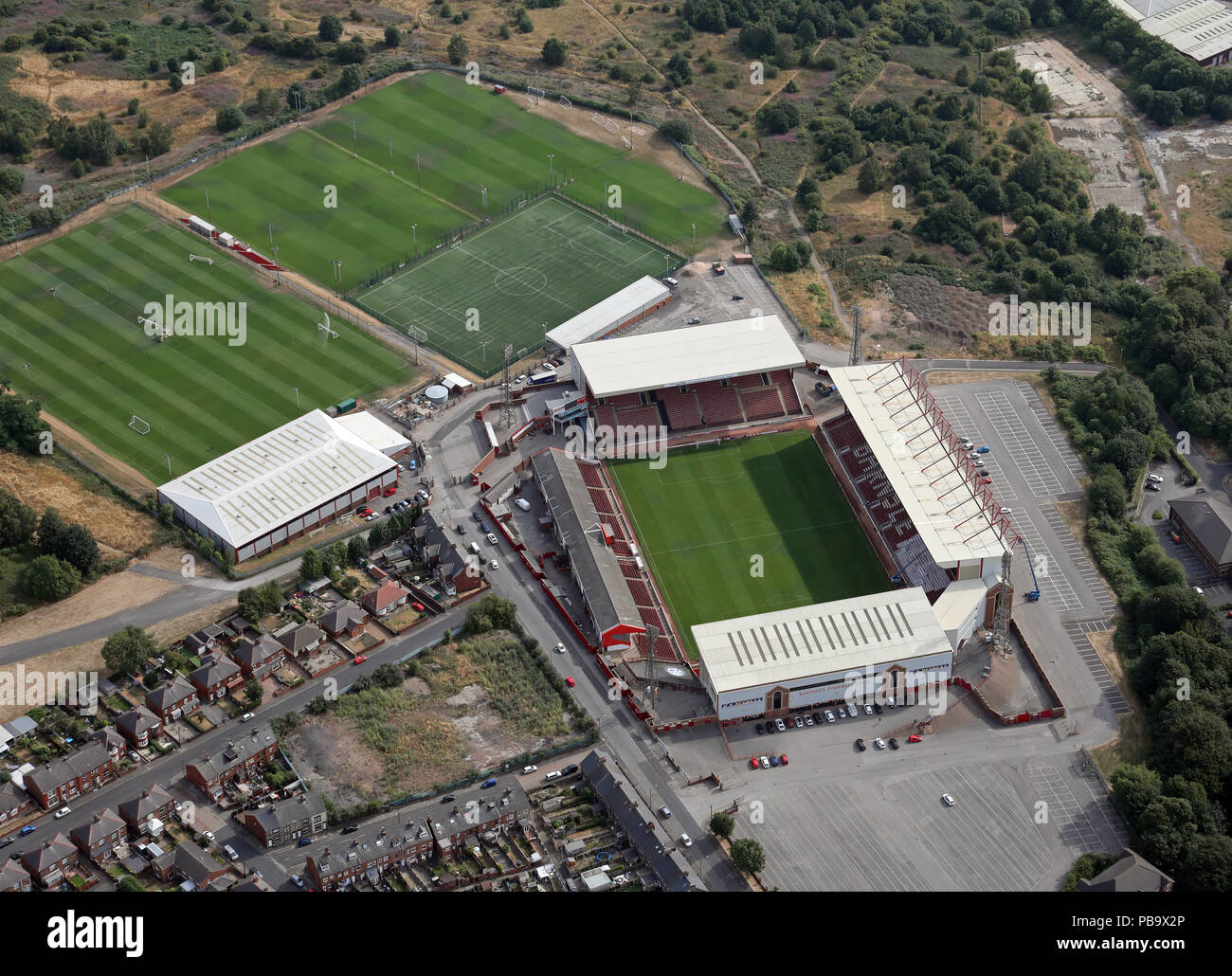 Vista aerea di Barnsley football ground Foto Stock