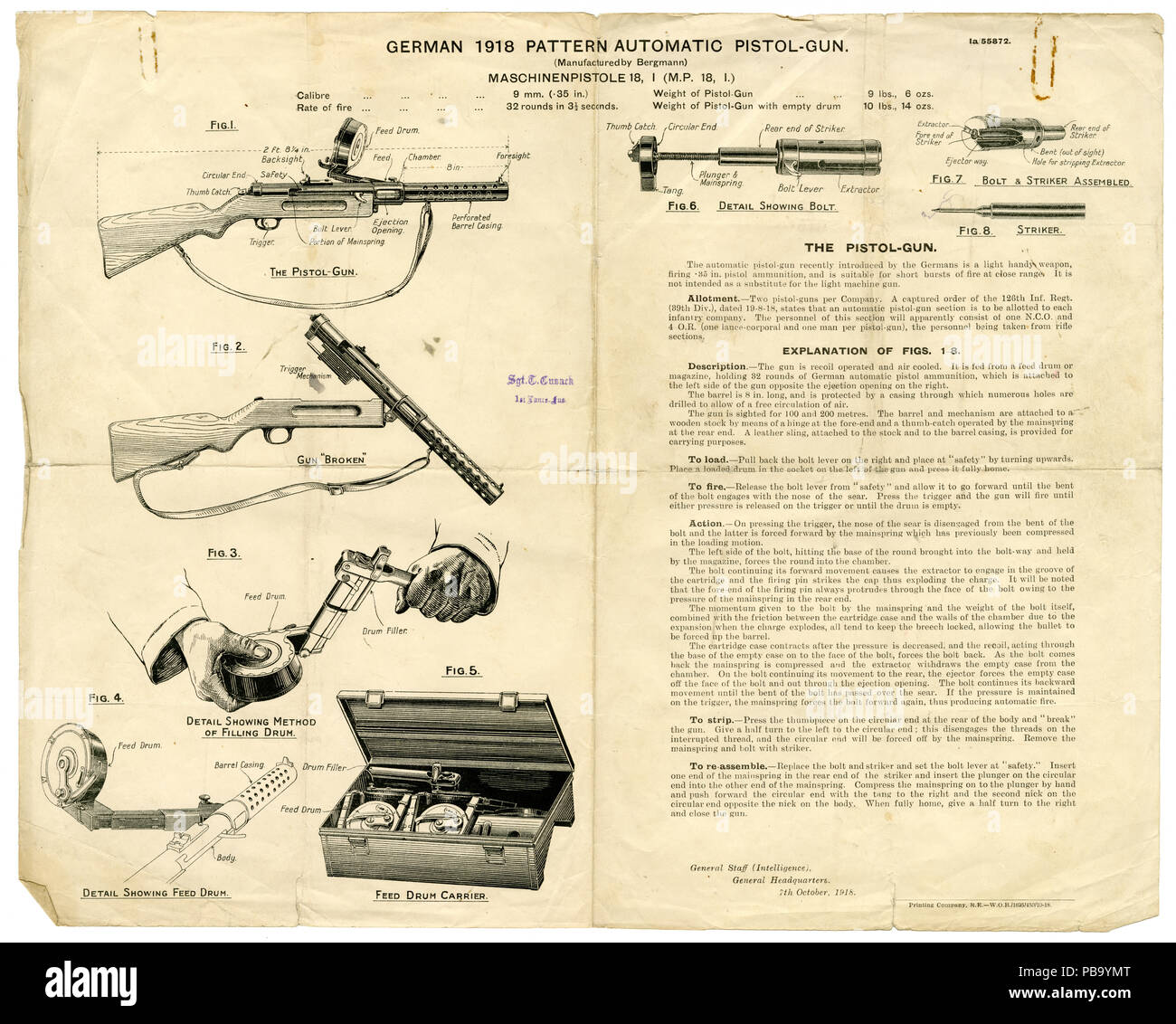 Report di intelligence intitolato ,'Maschinenpistole 18, 1 (p.f. 18.1)" Foto Stock