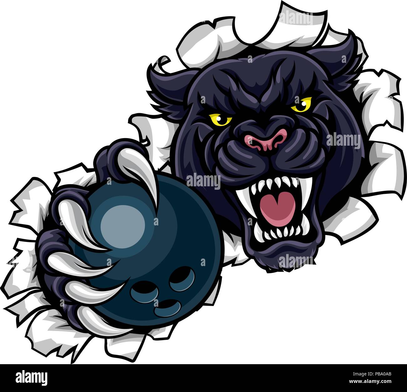 Black Panther Bowling mascotte sfondo di rottura Illustrazione Vettoriale