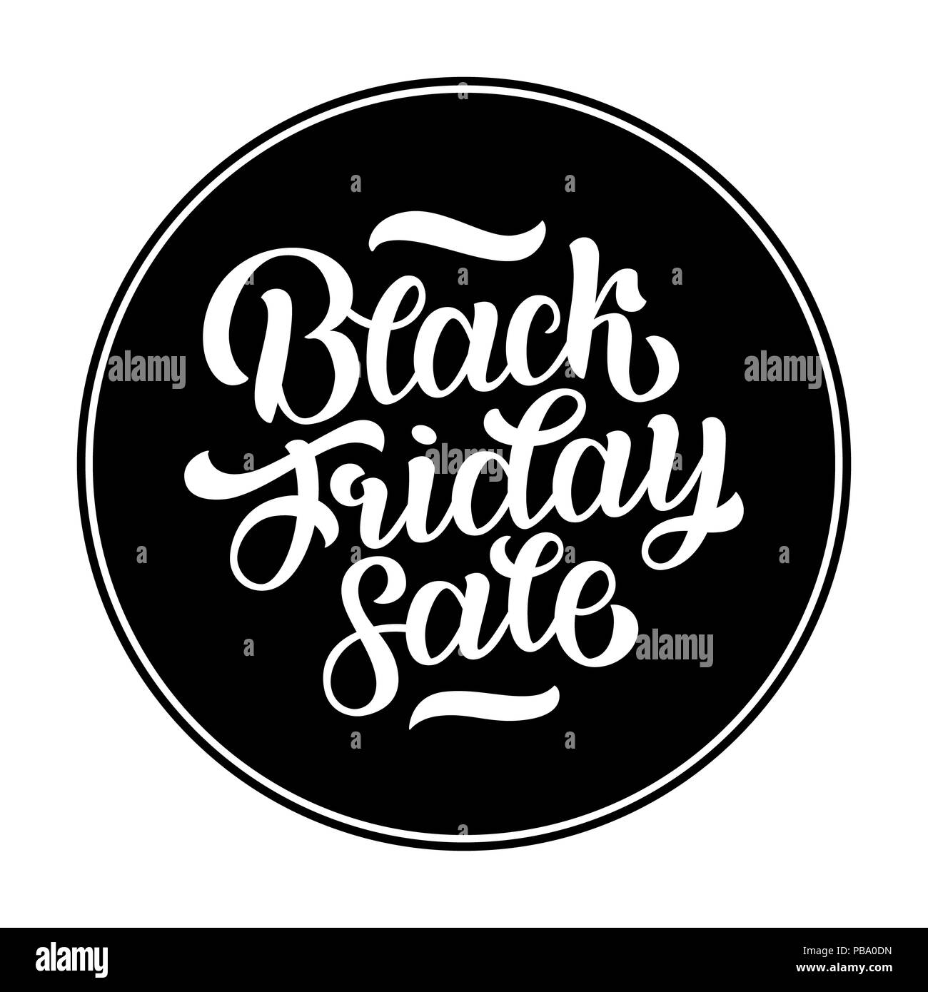 Venerdì nero vendita scritte a mano, calligrafia sfondo per logo, banner, Etichette, scudetti, stampe poster, web. illustrazione lettere bianche in b Foto Stock