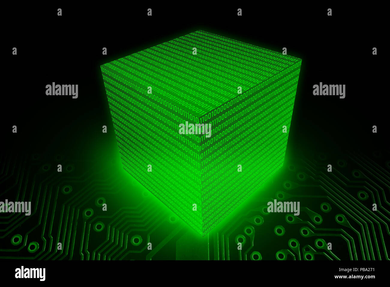 Per i blocchi di dati del cubo di cifre binarie (bit) codice, computer digitale di archiviazione dati 3D illustrazione del concetto. Foto Stock