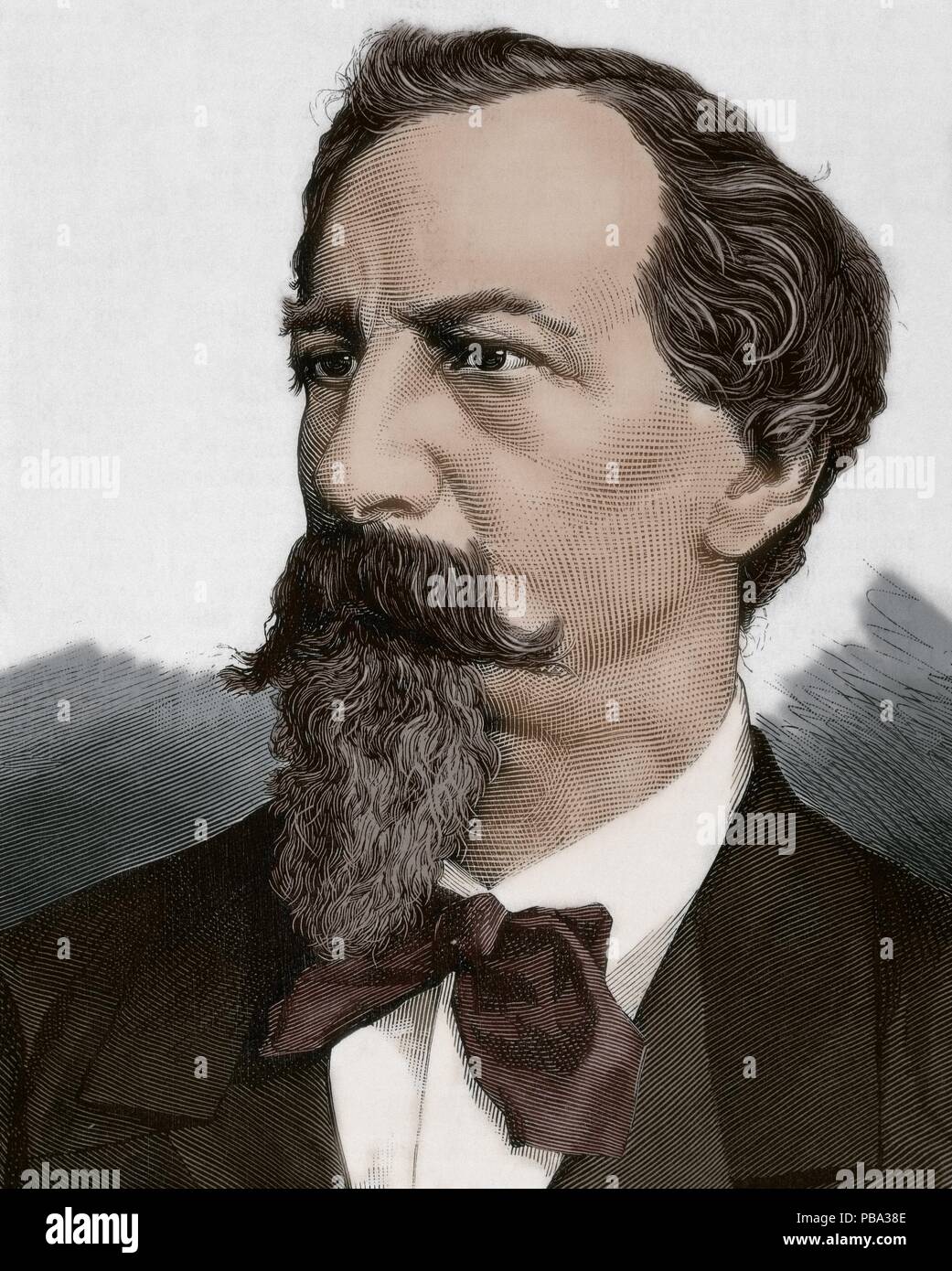 Fernando II de Portugal. Fernando Augusto Francisco Antonio de Sajonia-Coburgo-Gotha (Viena, 1816-Lisboa, 1885). Rey jure uxoris de Portugal por su matrimonio con la reina de Portugal María II, desde el nacimiento de su hijo en 1837 hasta la muerte de su esposa en 1853. Grabado del siglo XIX. Coloreado. Foto Stock