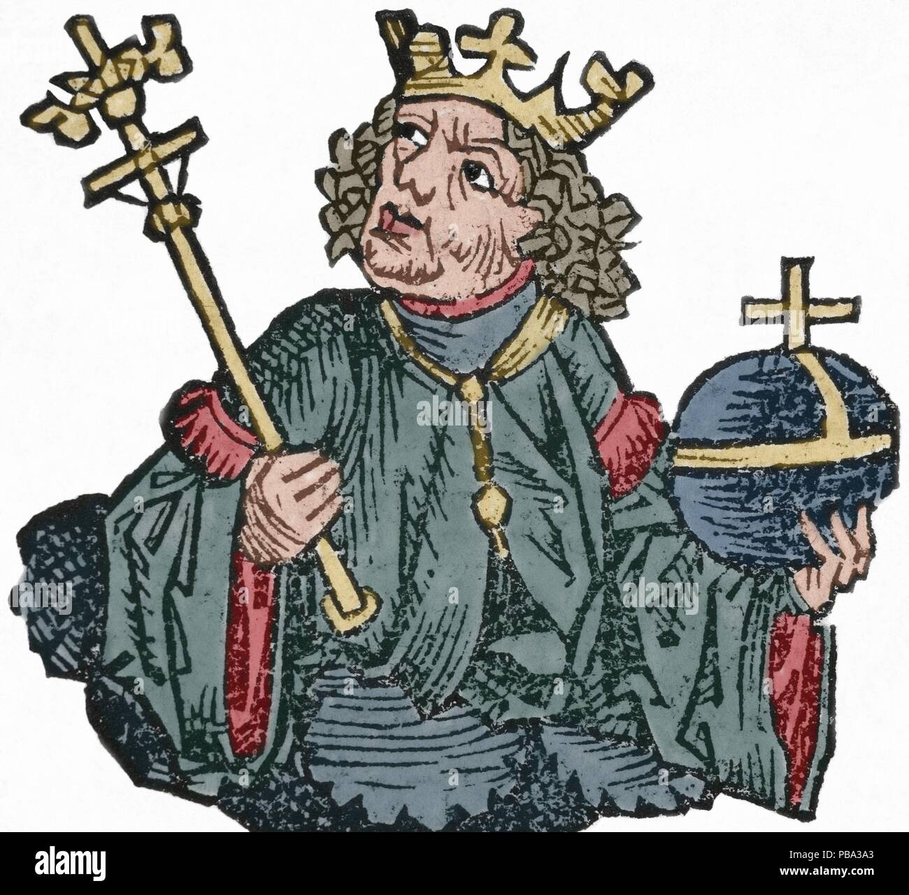 Carlos II de Anjou (1285-1309). Rey de Nápoles (1254-1309). Se enfrentó en varias ocasiones a los reyes de Aragón por el dominio de Sicilia. Grabado del siglo XVI. Coloreado. Foto Stock