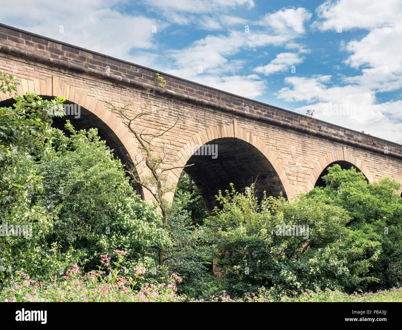 Viadotto ferroviario sulla parte in disuso del vecchio Leeds e Thirsk ferrovia nella valle Crimple Harrogate North Yorkshire, Inghilterra Foto Stock