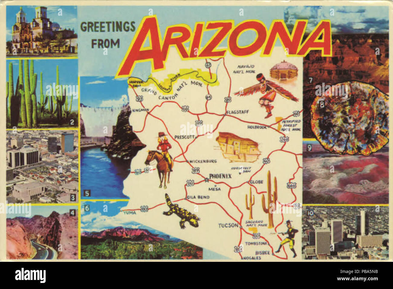 1050 La missione di San Xavier del Bac, Saguaro, Tuscon, U.S. Autostrada 80 al Telegrafo Pass, Hoover Dam, rovere... (Bni 437527) Foto Stock