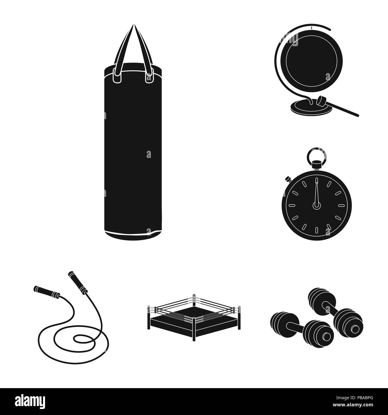 La Boxe sport estremi icone nere in set di raccolta per il design. Boxer e gli attributi del simbolo vettore illustrazione stock. Illustrazione Vettoriale