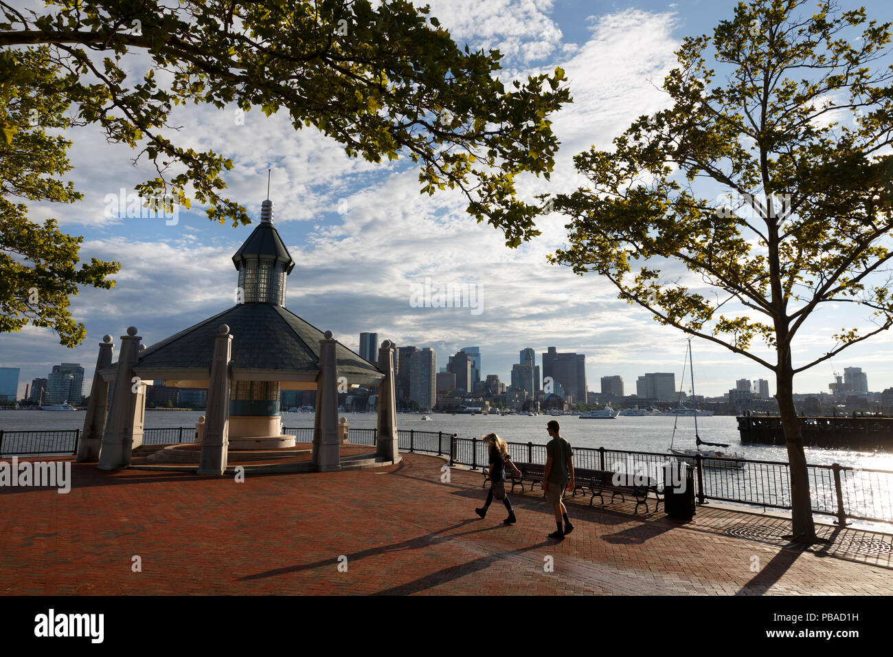 Piers Park, il porto di Boston Waterfront city park, Boston Massachusetts Foto Stock