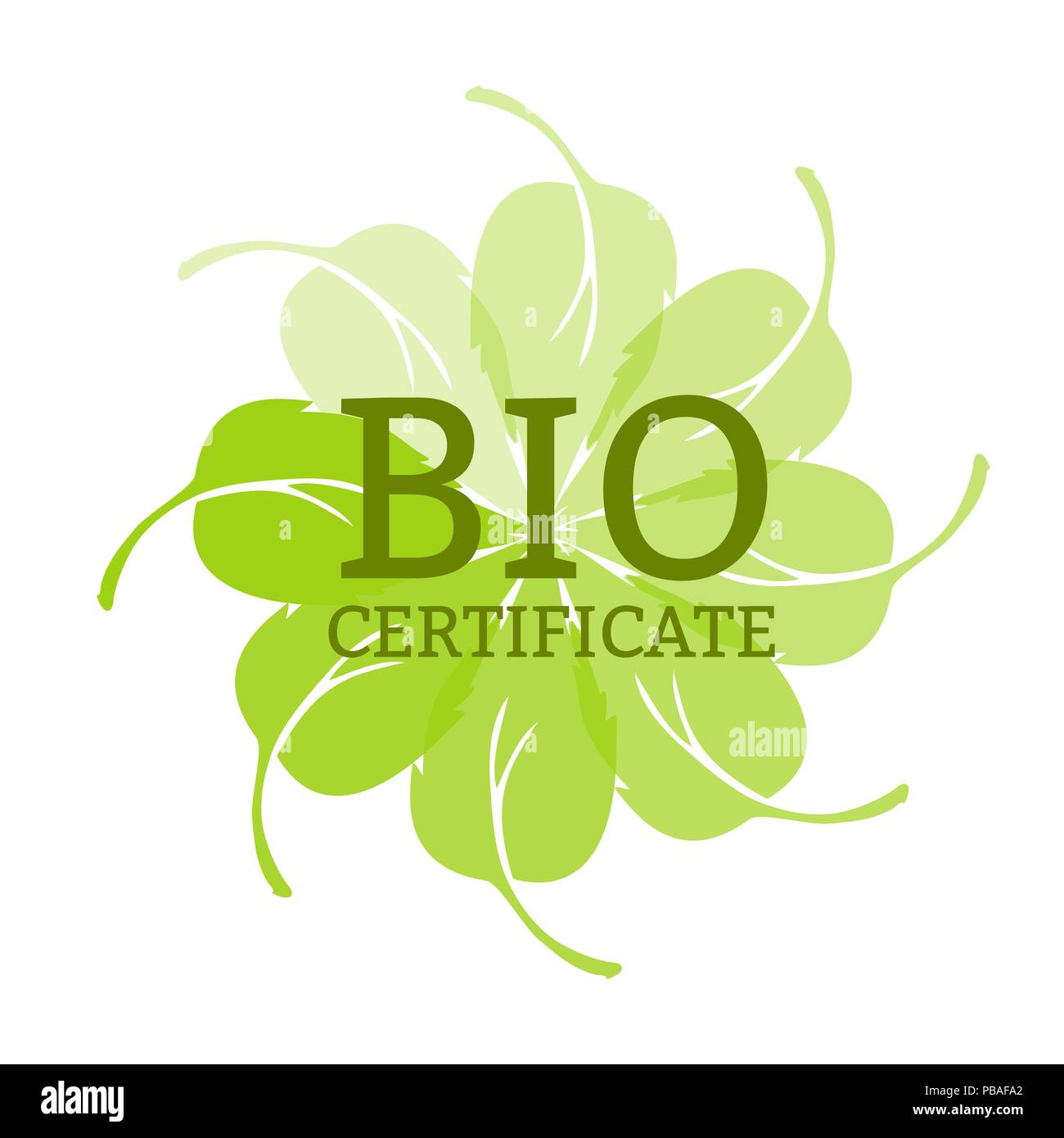 Bio certificato segno su sfondo verde. Vettore isolato oggetto. Illustrazione Vettoriale
