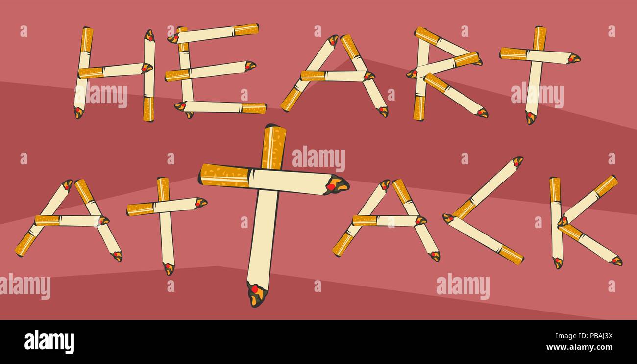 Attacco di cuore di scritte fatte di sigarette. Il fumo porta ad un attacco di cuore concetto. Illustrazione Vettoriale per anti tabacco agitazione Illustrazione Vettoriale