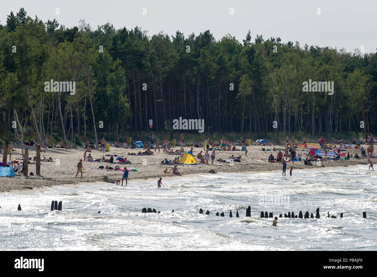 Giornata calda su una spiaggia affollata a Danzica Zachodnie Gorki, Polonia XXII Luglio 2018 © Wojciech Strozyk / Alamy Stock Photo Foto Stock