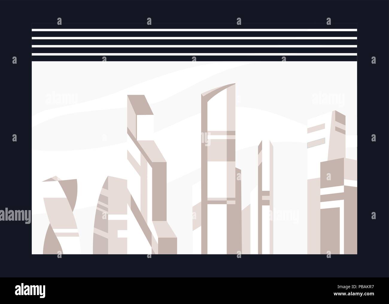 City building visualizzazione in finestra, di tipo piatto, illustrazione vettoriale Illustrazione Vettoriale