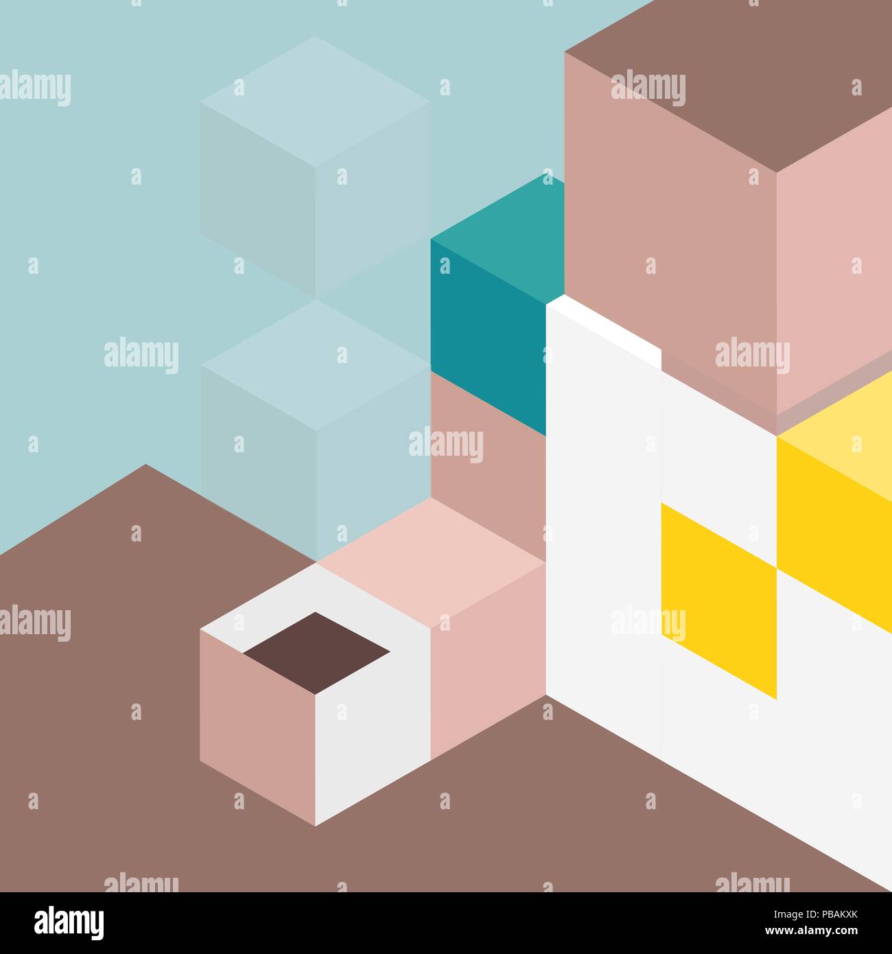 Abstract pausa caffè poster, cubi composizione isometrica illustrazione vettoriale Illustrazione Vettoriale