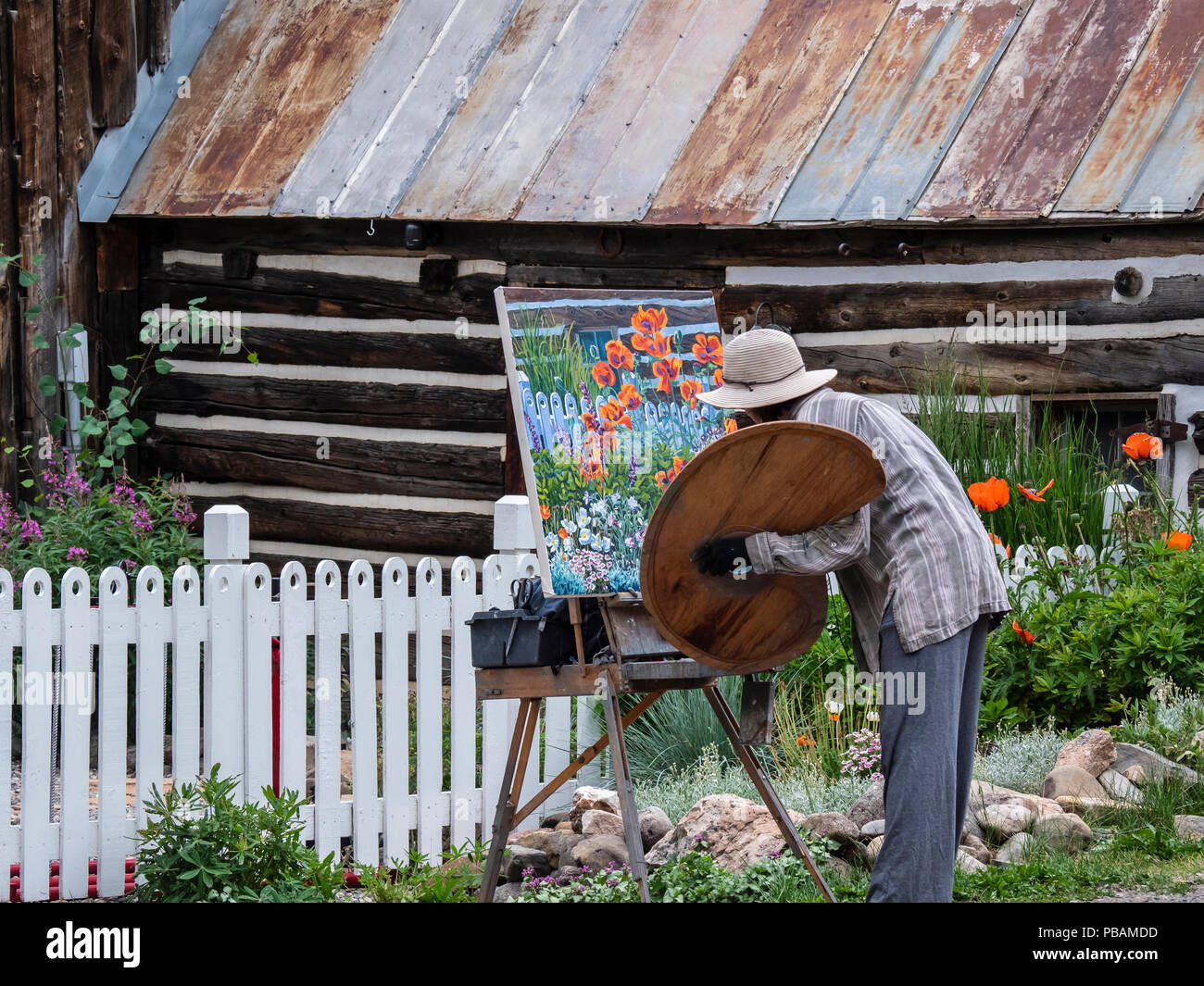 Pittore su una strada posteriore, Crested Butte, Colorado. Foto Stock