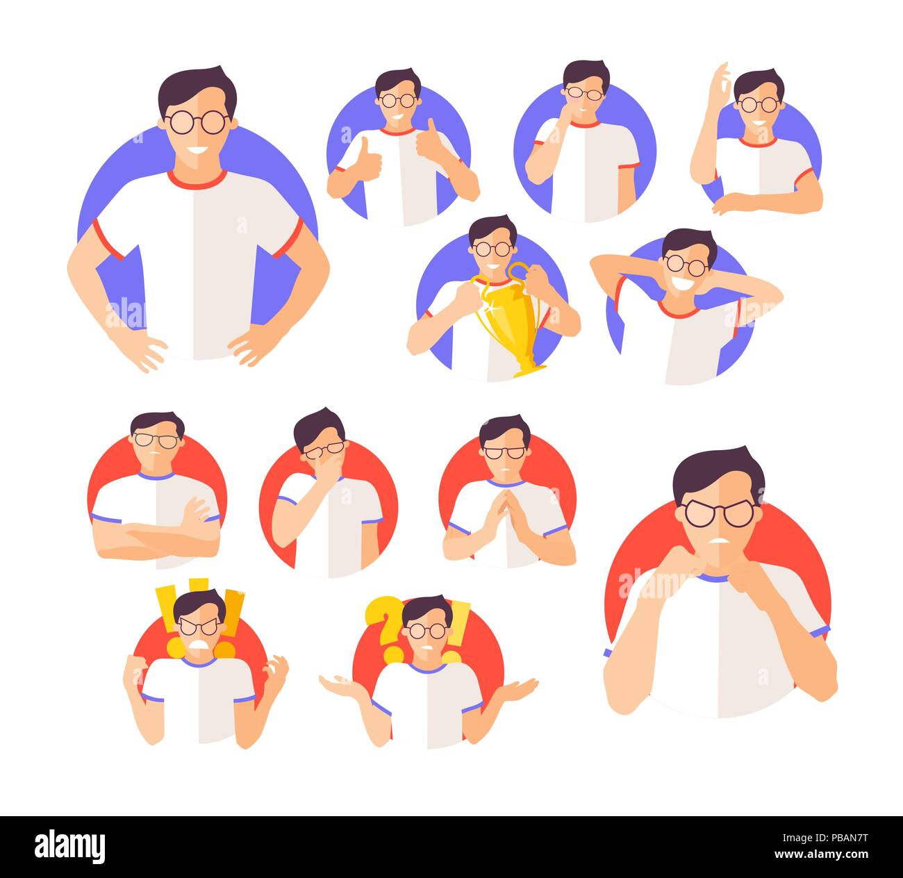 Set di vettore del maschio imperson emozioni icone di espressione Illustrazione Vettoriale