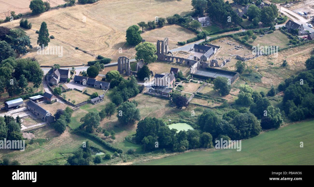 Vista aerea del Croxden Abbey vicino Uttoxeter, Staffordshire, Regno Unito Foto Stock