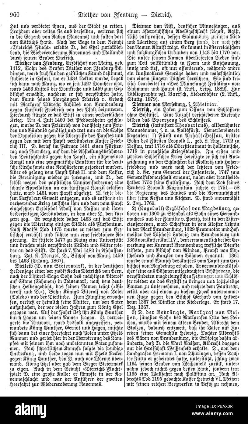 . Inglese: pagina da Meyers Konversations-Lexikon . Dal 1885 fino al 1890 1038 Meyers b4 s0960 Foto Stock