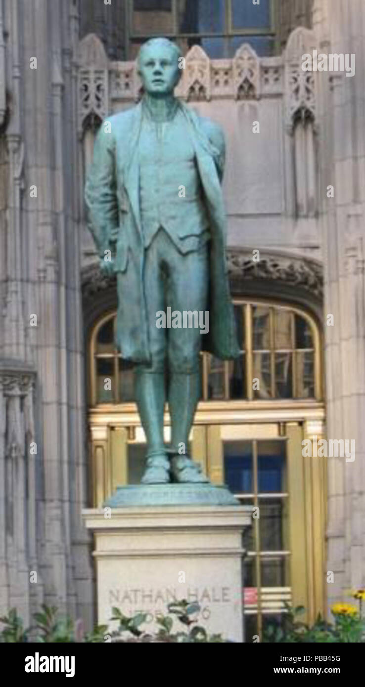1082 Nathan-Hale-statua-Chicago-Tribune-torre-figura Foto Stock