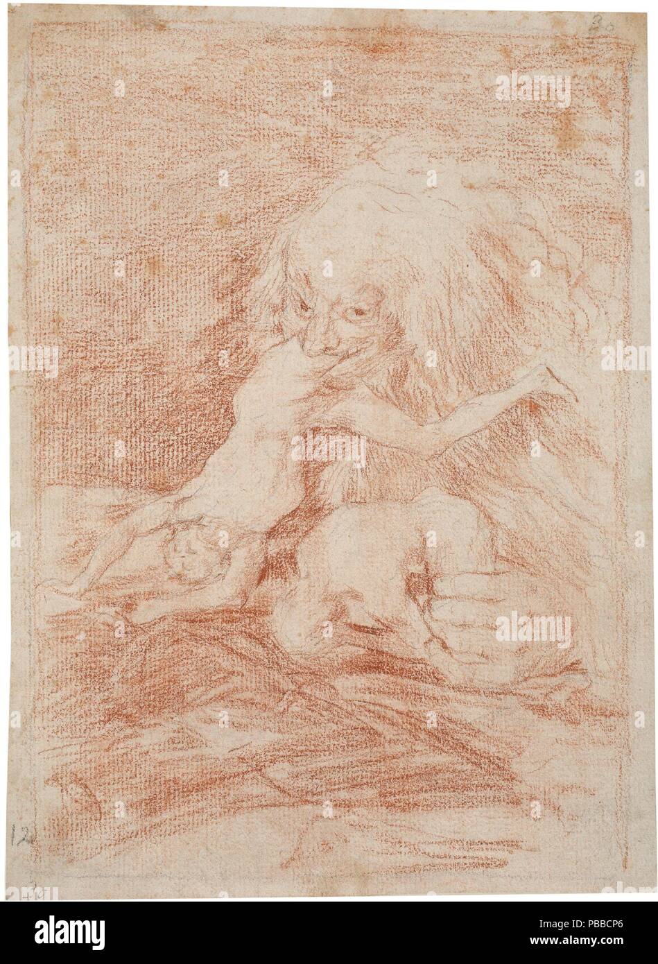 Francisco de Goya y Lucientes / 'Saturn devouting i suoi figli". 1797 - 1798. Gesso rosso su avorio di cui la carta. Museo : Museo del Prado di Madrid, España. Foto Stock