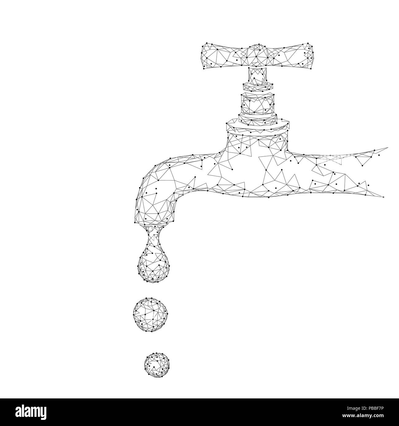 Risparmio di acqua bassa poli concetto. Triangolo poligonale ecologia pianeta oceano mare banner di sicurezza. Rubinetto acqua perdita di caduta di fissare la natura globale di cura per l ambiente giornata mondiale bianco grigio neutro illustrazione vettoriale Illustrazione Vettoriale