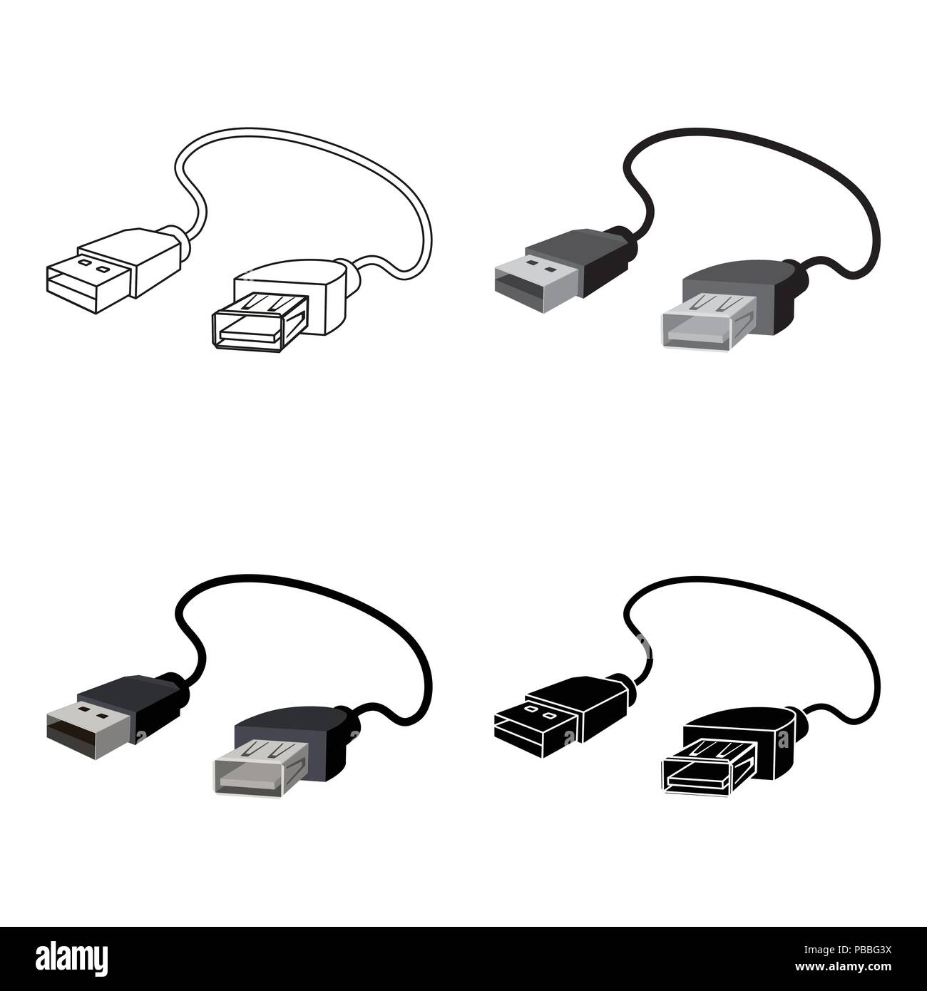 Cavo USB icona nel cartoon design isolato su sfondo bianco. Personal computer accessori stock simbolo illustrazione vettoriale. Illustrazione Vettoriale