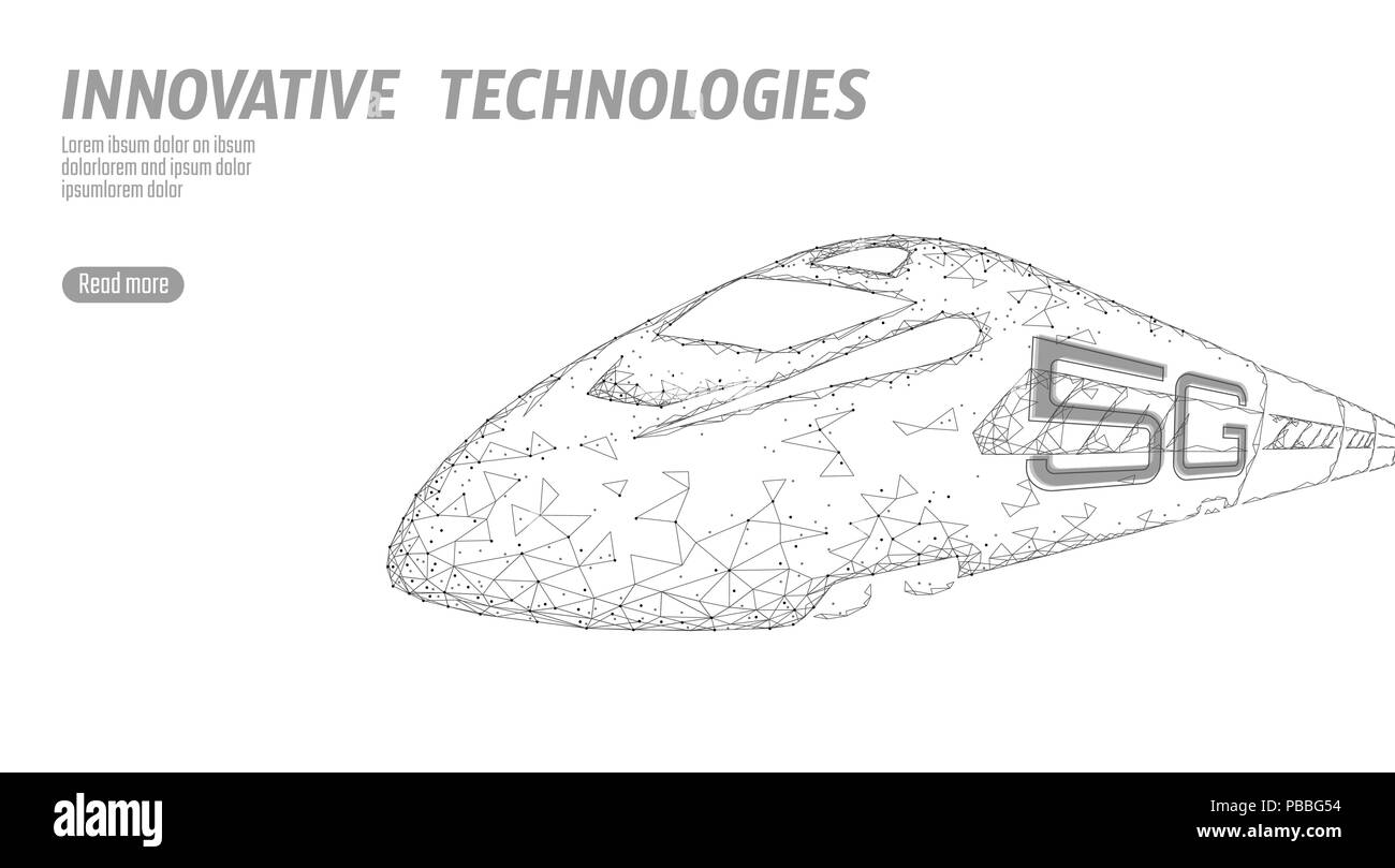 5G nuovo ferroviario ad alta velocità a Internet wireless wifi concetto. Globale più veloce treno ferroviario. Bassa poli grigio bianco triangolo poligonale di punti collegati dati sull'innovazione tecnologia tasso di illustrazione vettoriale Illustrazione Vettoriale