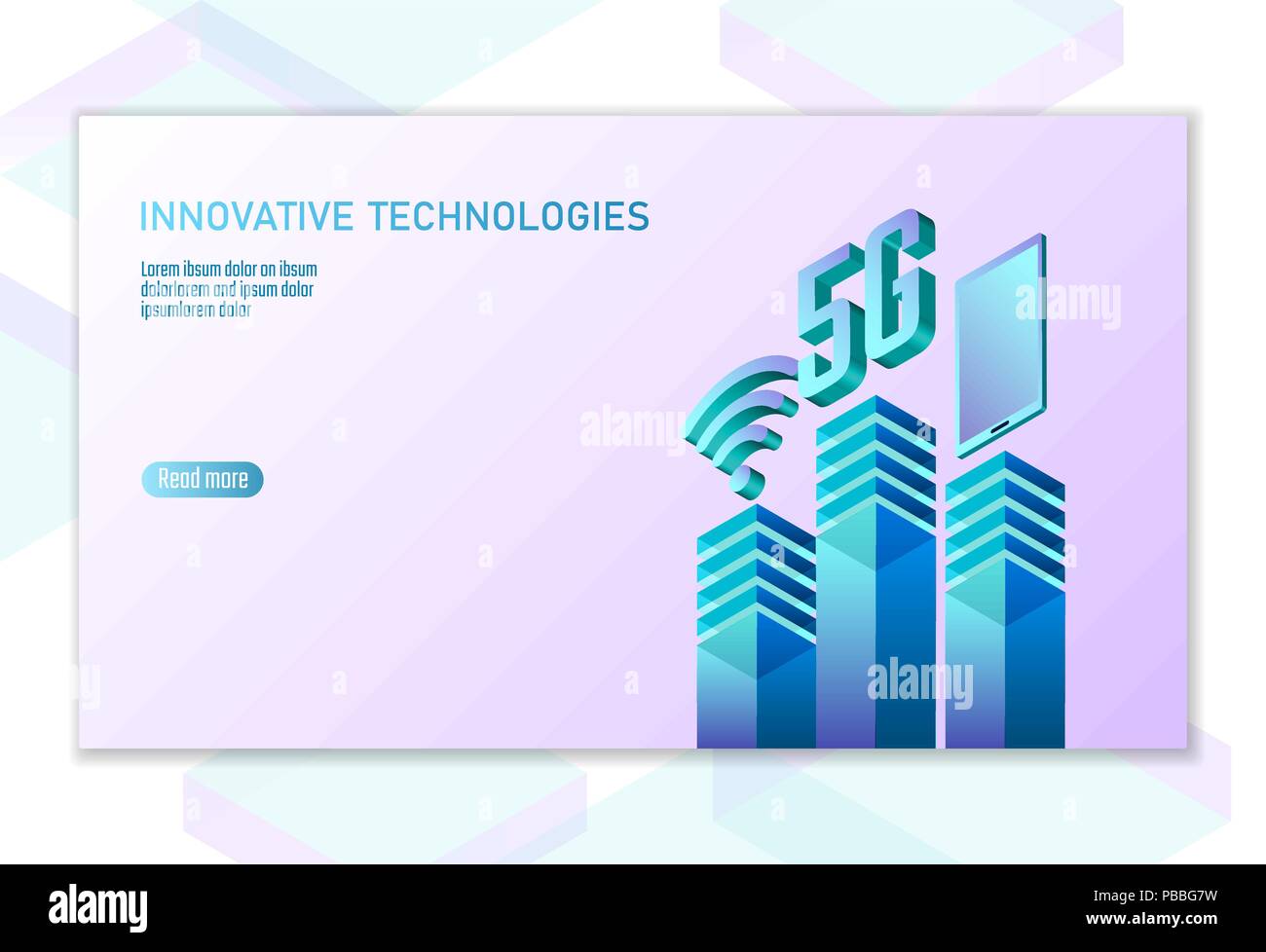 5G wireless di nuova connessione ad internet tramite wifi. Lo smartphone dispositivo mobile blu isometrica 3d piatta. Rete globale ad alta velocità di collegamento innovazione tasso di dati tecnologia carta bianca banner illustrazione vettoriale Illustrazione Vettoriale