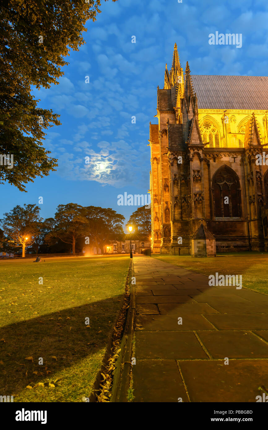 Cattedrale di Lincoln di notte Foto Stock