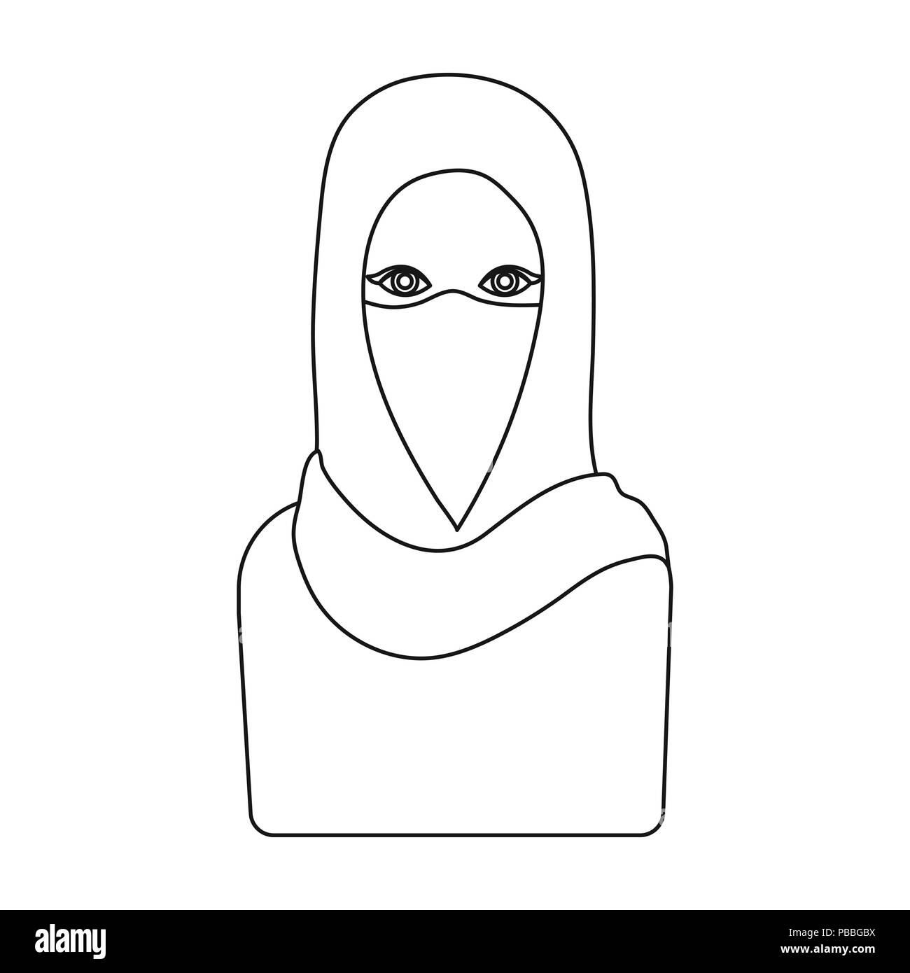 Icona Niqab in stile contorno isolati su sfondo bianco. La religione simbolo illustrazione vettoriale. Illustrazione Vettoriale