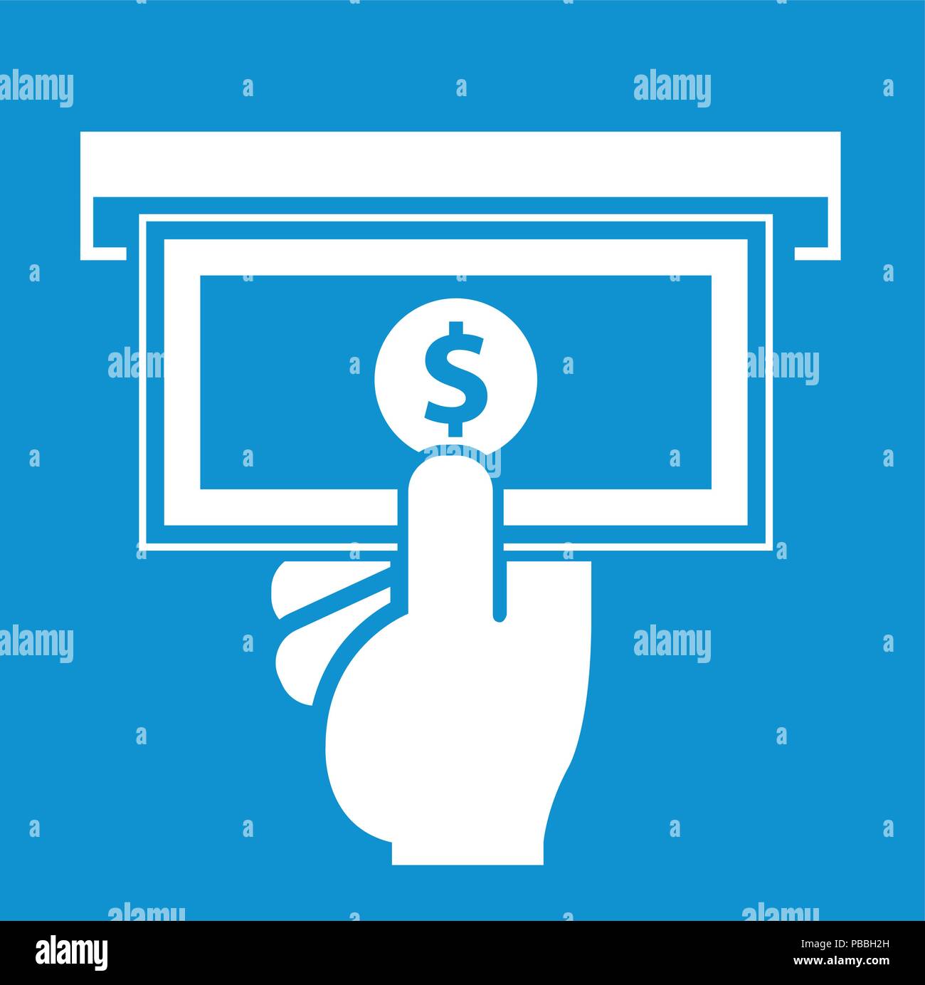 Icona di ATM, la banconota scorrimento dalla fessura atm - La mano con il dollaro Illustrazione Vettoriale