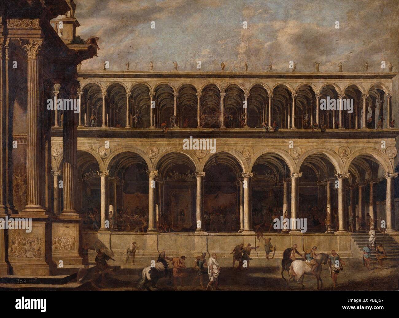 Viviano Codazzi; Domenico Gargiulo / 'prospettica di una palestra'. Ca. 1638. Olio su tela. Museo : Museo del Prado di Madrid, España. Foto Stock
