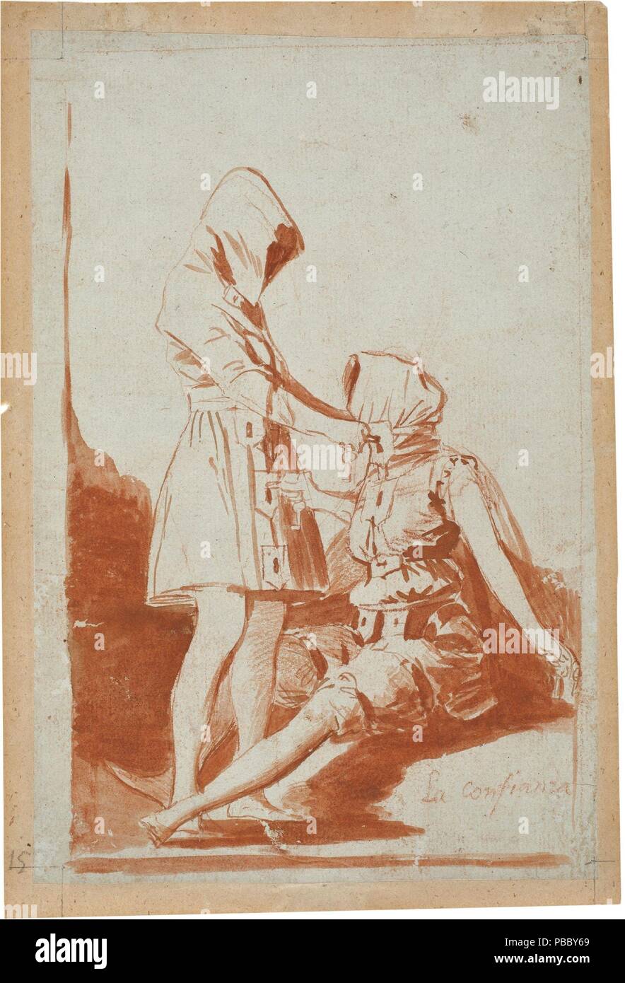Francisco de Goya y Lucientes / 'fiducia'. 1797 - 1798. Red lavaggio, gesso rosso su grigio di cui la carta. Museo : Museo del Prado di Madrid, España. Foto Stock