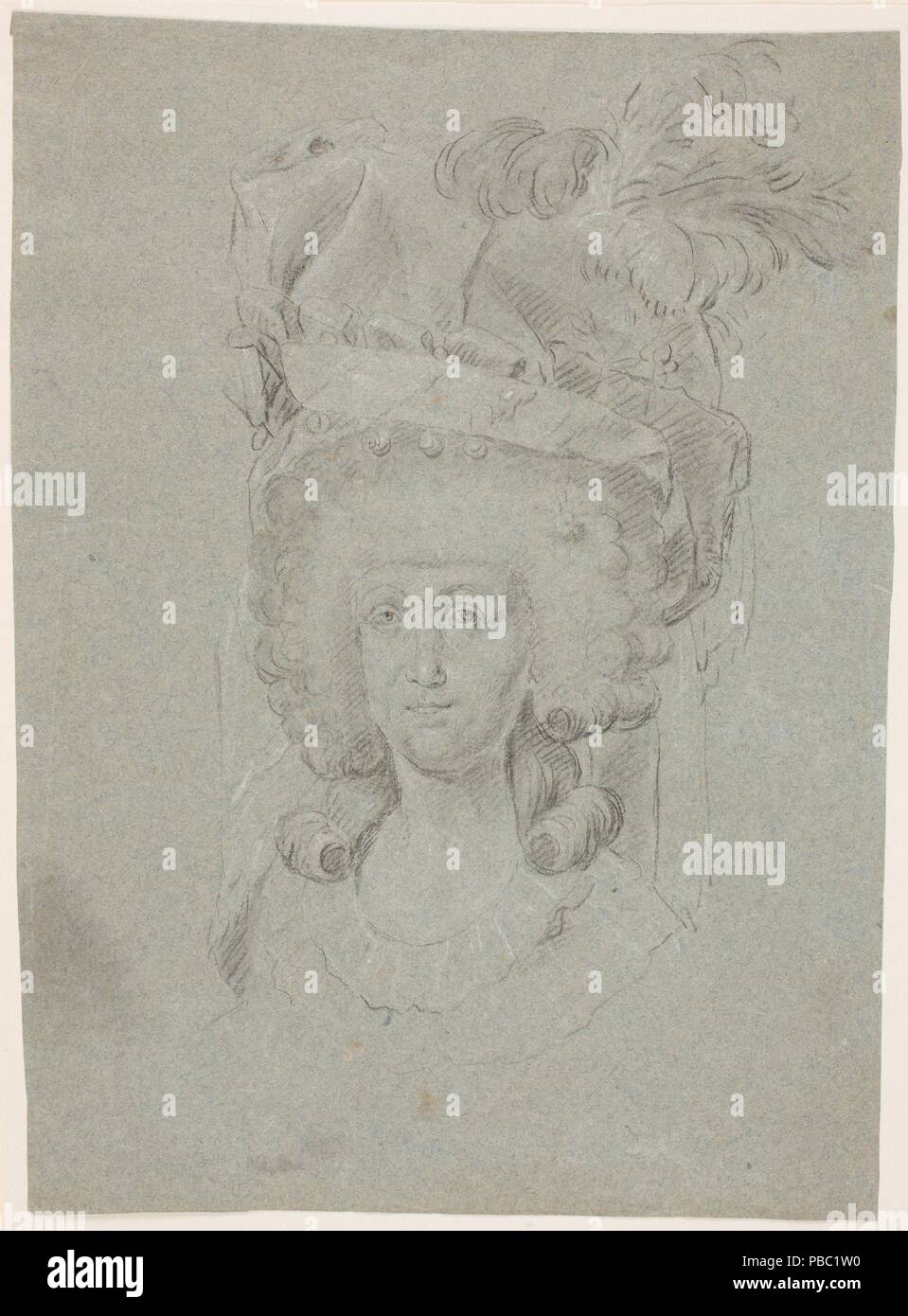 Anonimo / "Ritratto di donna". Il XVIII secolo. Gesso nero, tocchi di bianco gesso su carta grigia. Museo : Museo del Prado di Madrid, España. Foto Stock