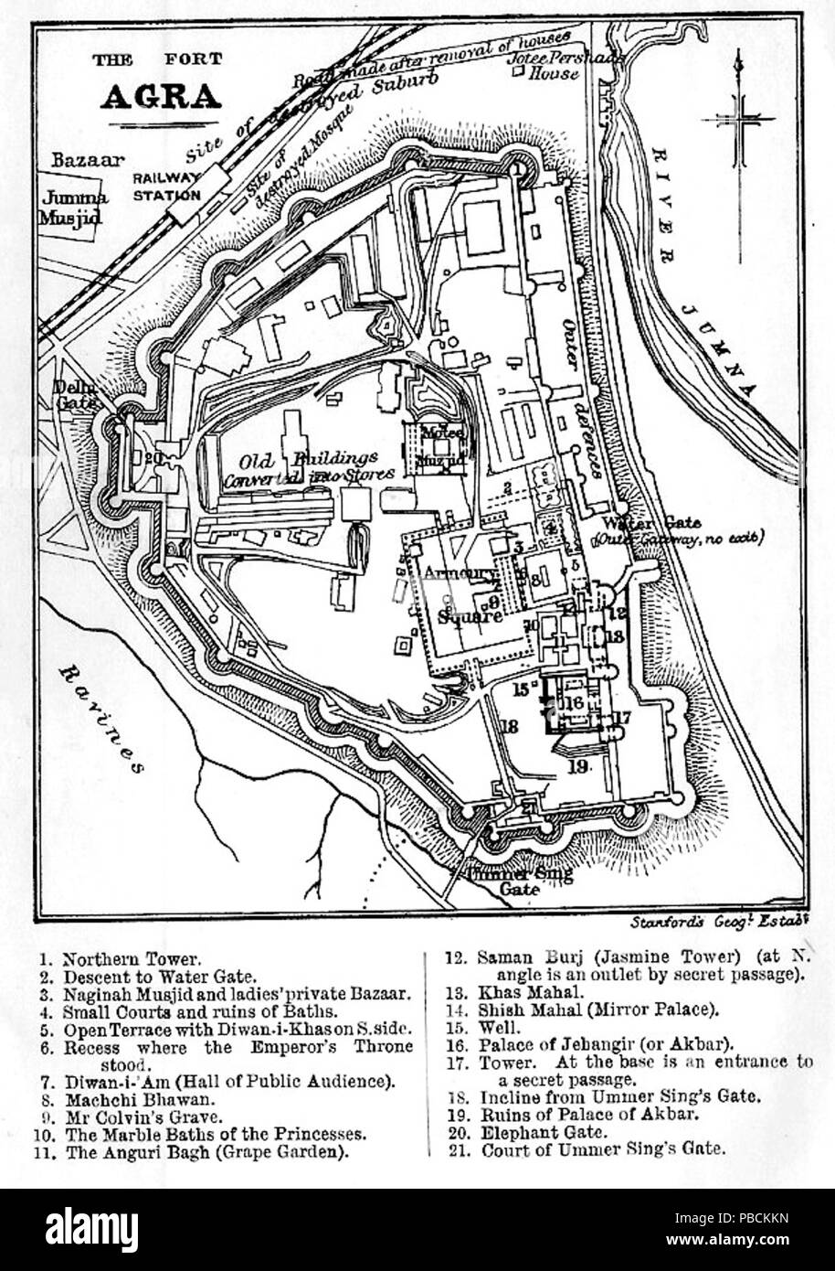 1203 Plan du fort d'Agra (1901) Foto Stock
