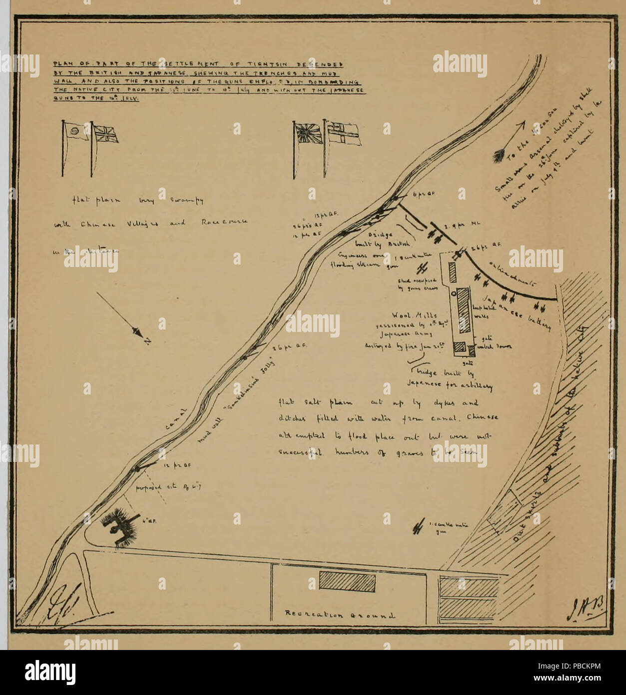 1204 Piano di parte di insediamento di Tientsin difeso dal britannico e giapponese Foto Stock