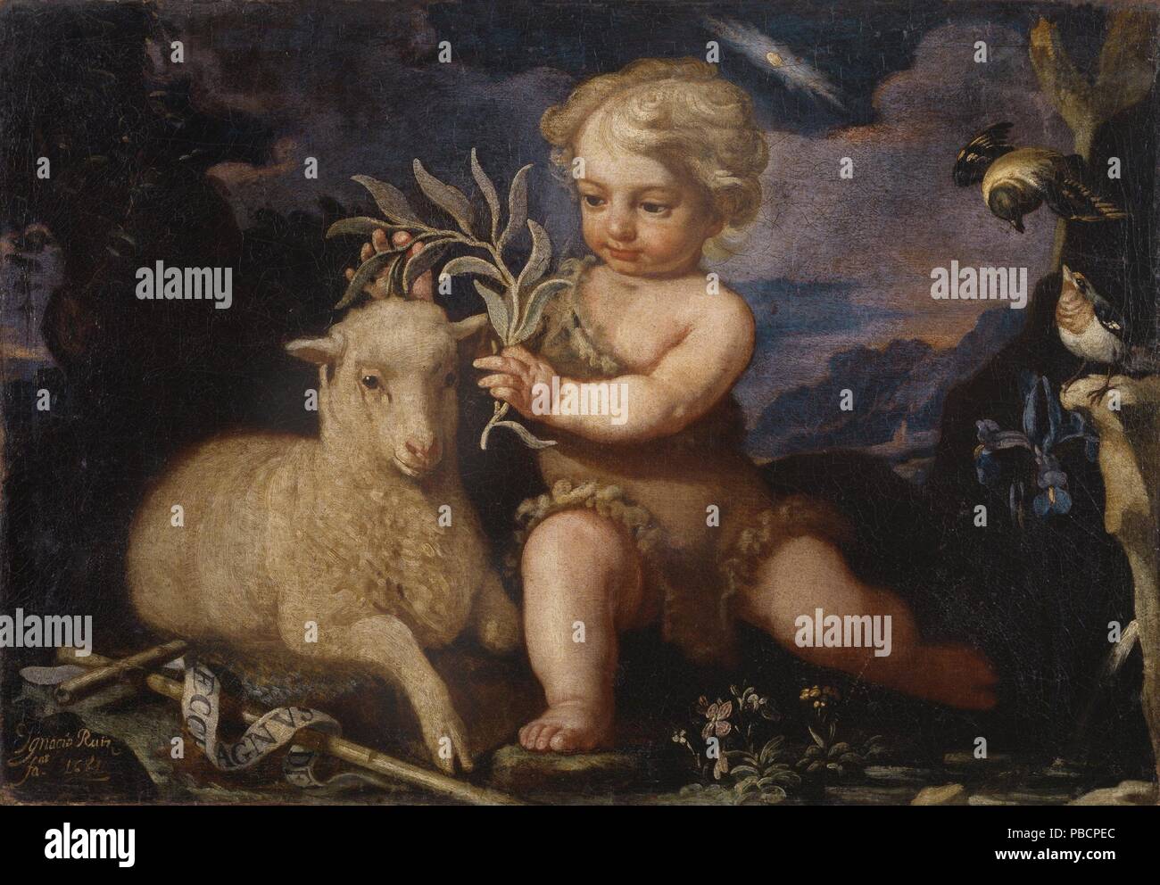 Francisco Ignacio Ruiz de la Iglesia / 'il neonato San Giovanni Battista con l'Agnello". 1681. Olio su tela. Museo : Museo del Prado di Madrid, España. Foto Stock