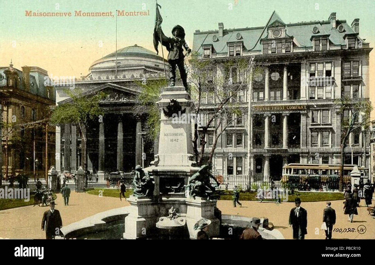. Inglese: cartolina del monumento Maisonneuve di Montreal, Quebec, Canada. La sede del Royal Trust Company, visto dietro al monumento, sono stati sostituiti con i più moderni Royal Trust Building (ora casa Maisonneuve) nel 1913. Français : Carte postale du Monument Maisonneuve à Montréal, Québec, Canada. Le siège de la compagnie Royal Trust, visibile à droite en arrière-piano, a été remplacé en 1913 par onu immeuble plus moderne maintenant nommé Édifice de Maisonneuve. circa 1911 1221 cartolina del monumento Maisonneuve Montreal 1911 Foto Stock