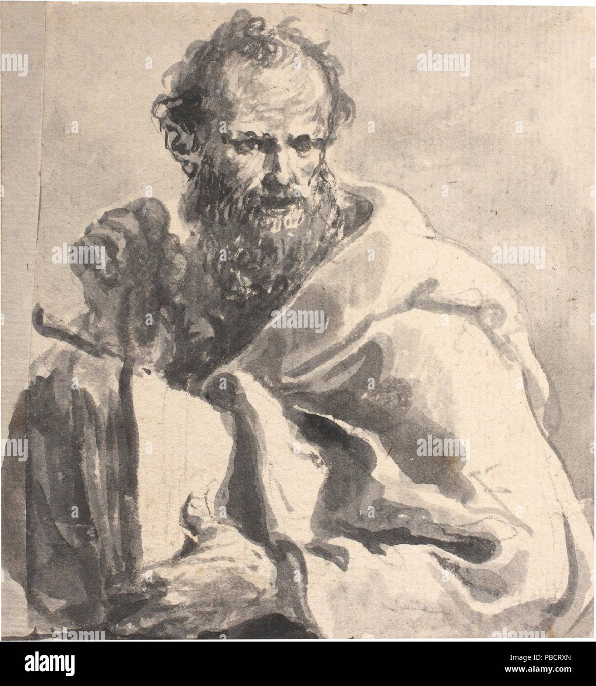 Francesco Fontebasso / 'Saint Paul'. Il XVIII secolo. Grigio-marrone a lavare, carboncino, matita su giallo scuro carta. Museo : Museo del Prado di Madrid, España. Foto Stock