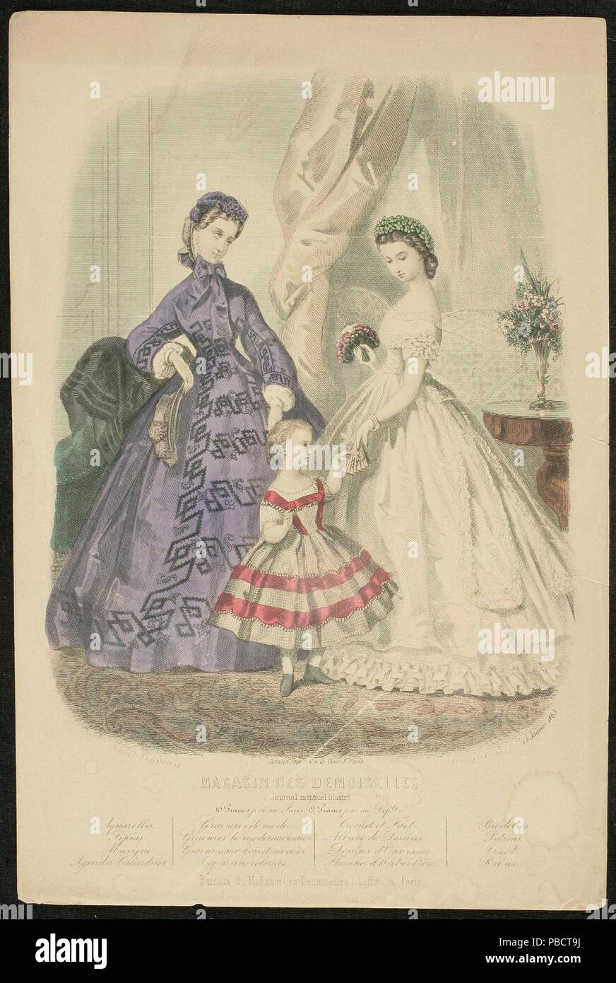 Anaïs Adele Colin Toudouze; J. Desjardins / 'Parigi moda ad'. 1863. La litografia a penna, illuminato su carta intessuta; 1863. La litografia a penna, illuminato su carta intessuta. Museo : Museo del Prado di Madrid, España. Foto Stock