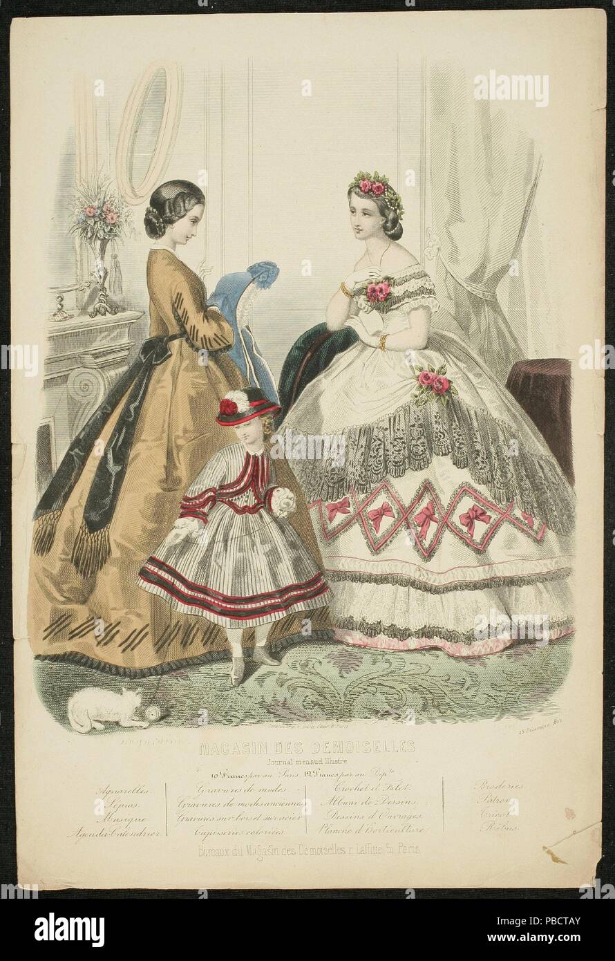 Anaïs Adele Colin Toudouze; J. Desjardins / 'Parigi moda ad'. 1862. La litografia a penna, illuminato su carta intessuta; 1862. La litografia a penna, illuminato su carta intessuta. Museo : Museo del Prado di Madrid, España. Foto Stock