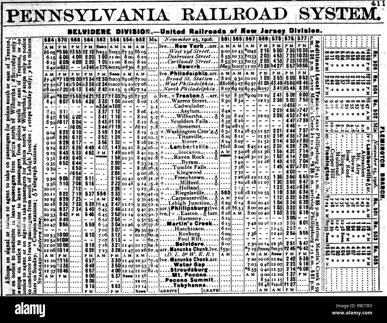 1233 PRR Belvidere Division orari dei treni, 1907 Foto Stock