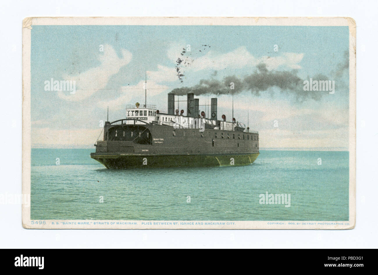 1282 S.S. Sainte Marie, stretto di Machinaw, veli tra San Ignace e Mackinaw City (NYPL b12647398-62149) Foto Stock