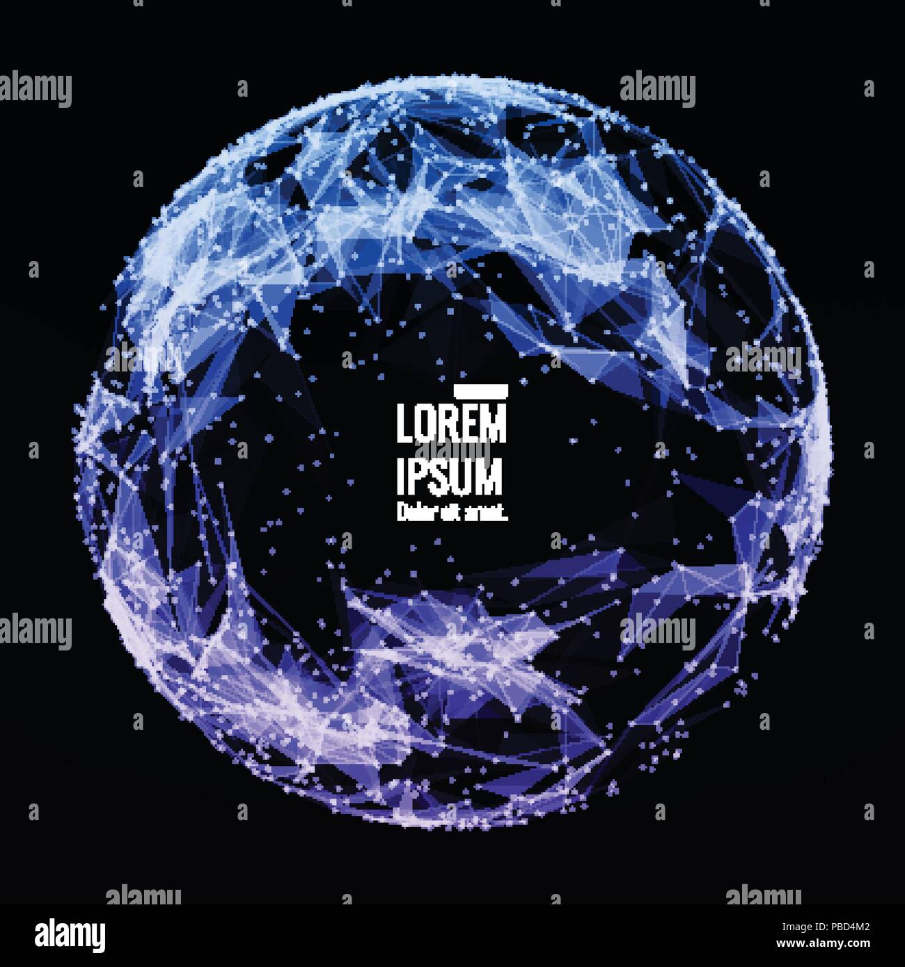 Abstract 3d illuminato Mesh distorta sfera . Insegna al neon . La tecnologia avveniristica elemento HUD . Elegante distrutto . Grande per la visualizzazione di dati . Illustrazione Vettoriale