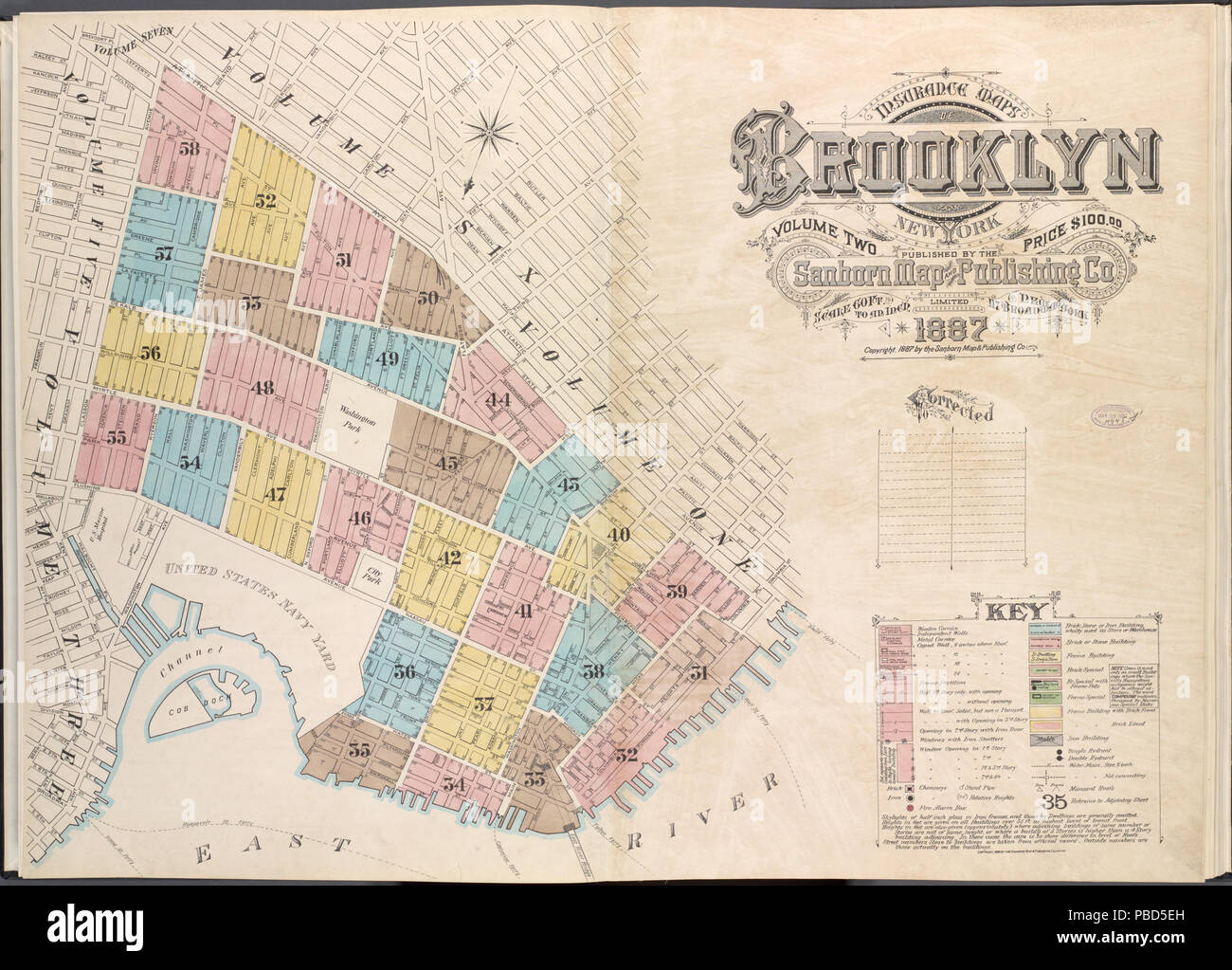 1288 Sanborn Brooklyn V. 2 titolo pagina con indice di volume publ. 1887 Foto Stock